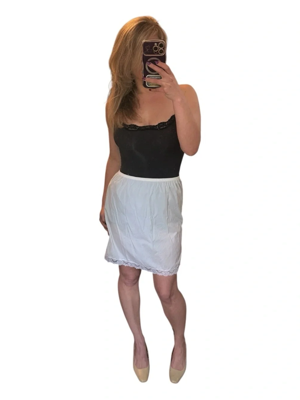 True Vintage 70’s Ohrbach’s White Lace Trim Short Half Slip Size Large - Picture 2 of 5